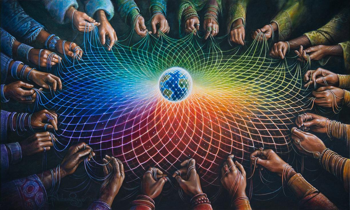 Weaving hands autumn sky